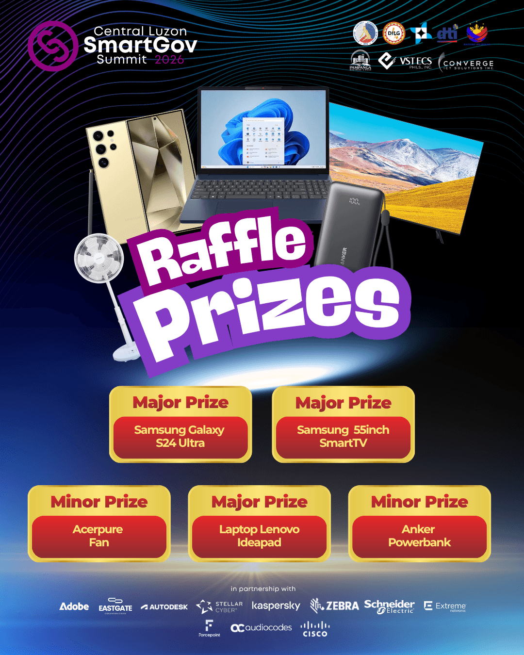 Grand Raffle prizes: Samsung Galaxy S24 Ultra, Samsung 55-inch Smart TV, Lenovo IdeaPad Laptop, Acerpure Smart Air Circulator Fan, Anker Fast-Charging Powerbank
